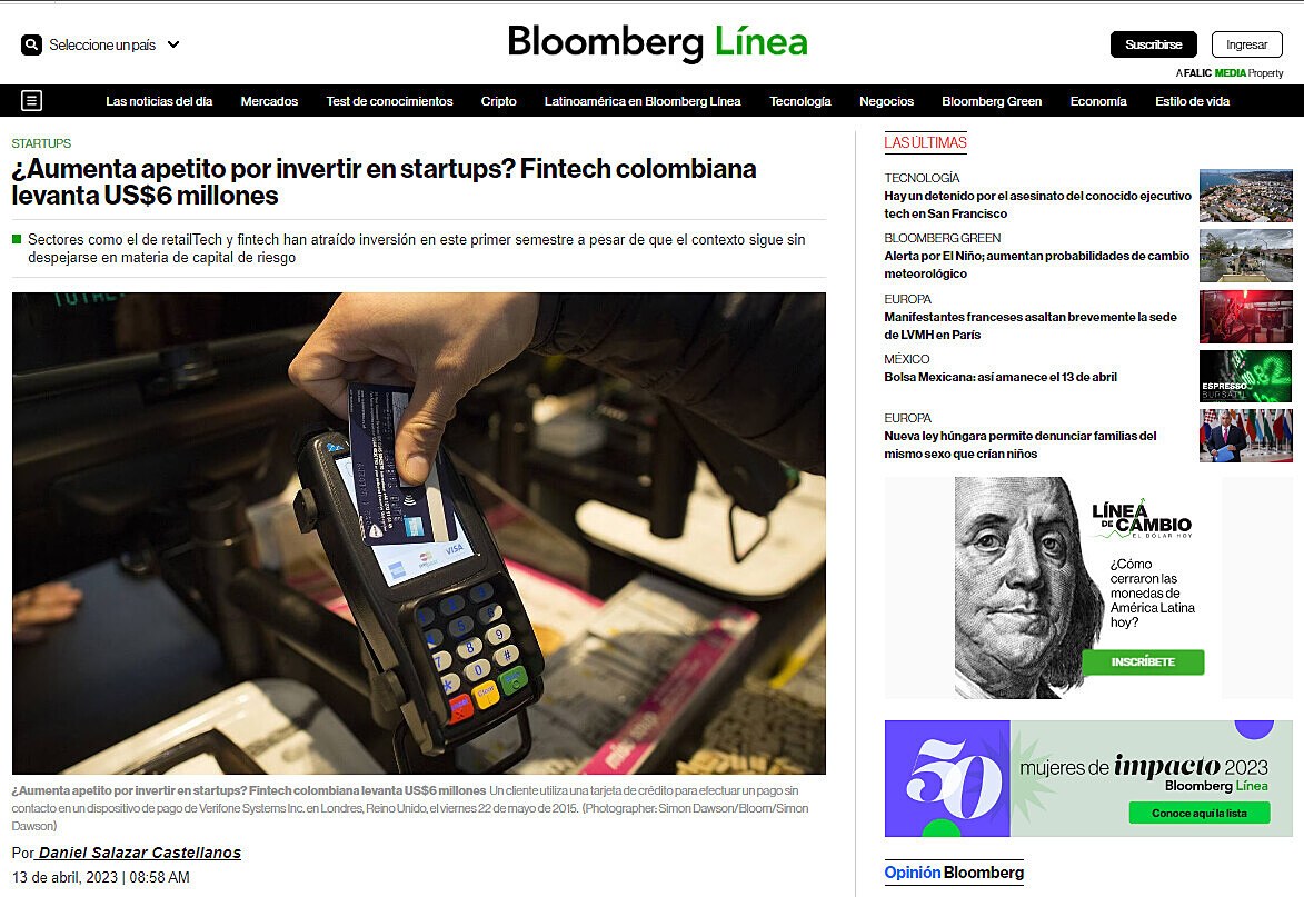 Aumenta apetito por invertir en startups? Fintech colombiana levanta US$6 millones